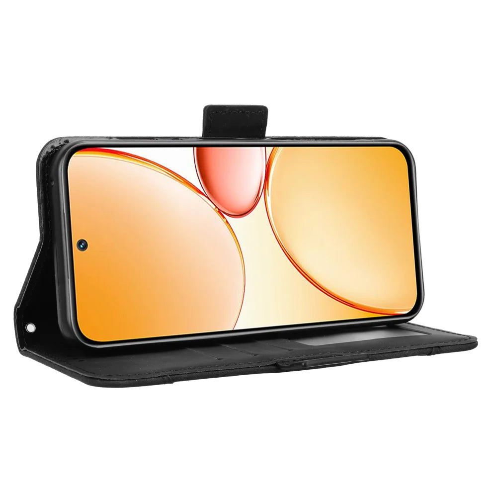 For Realme 15x (India) 5G / Realme C85 5G Leather Case Phone Wallet Cover with Multiple Card Slots - Black - 7