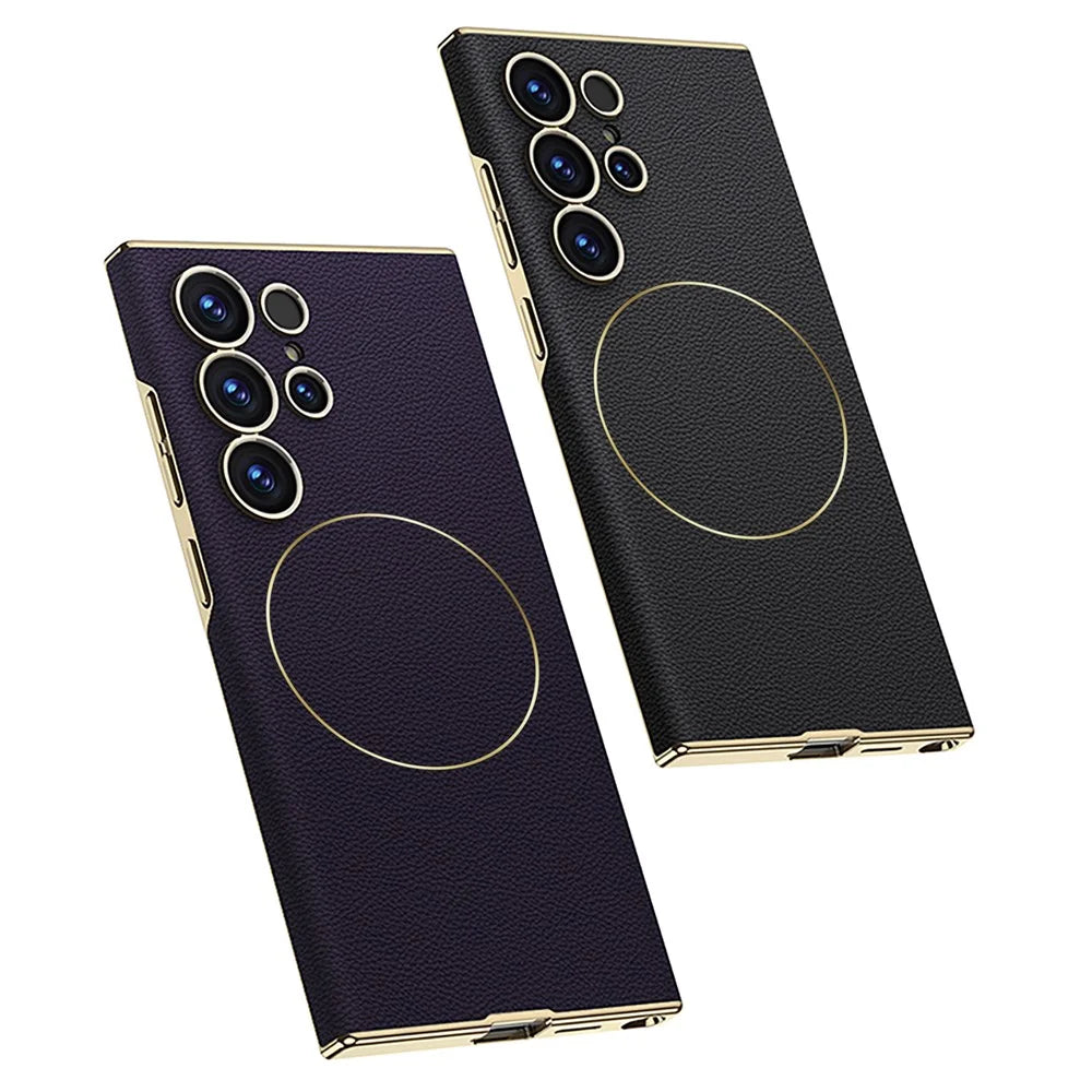 GKK For Samsung Galaxy S25 Ultra Magnetic Case Magnetic Nickel Ring Leather TPU Electroplating Phone Cover - Titanium Grey - 4