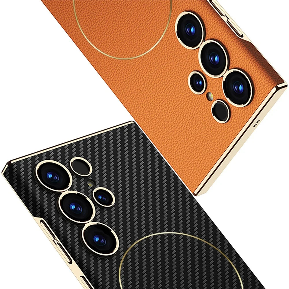 GKK For Samsung Galaxy S25 Ultra Magnetic Case Magnetic Nickel Ring Leather TPU Electroplating Phone Cover - Titanium Grey - 6