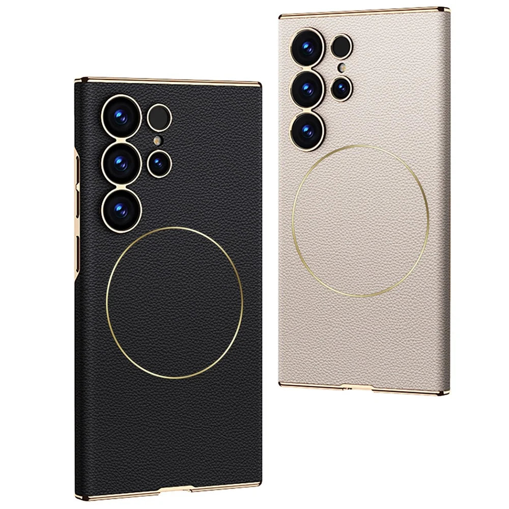 GKK For Samsung Galaxy S25 Ultra Magnetic Case Magnetic Nickel Ring Leather TPU Electroplating Phone Cover - Titanium Grey - 7