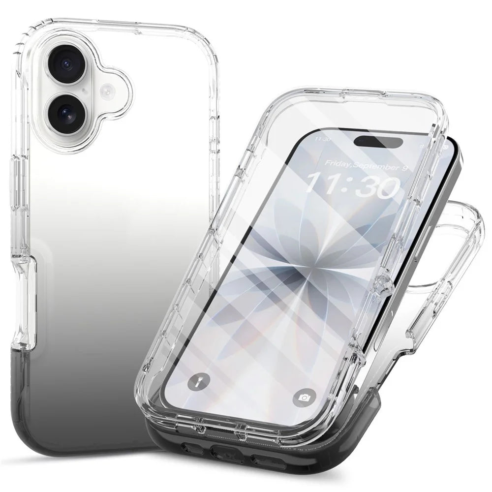 For iPhone 17 Case Built-In PET Screen Protector PC+TPU Full Body Shockproof Phone Cover - Black - 1