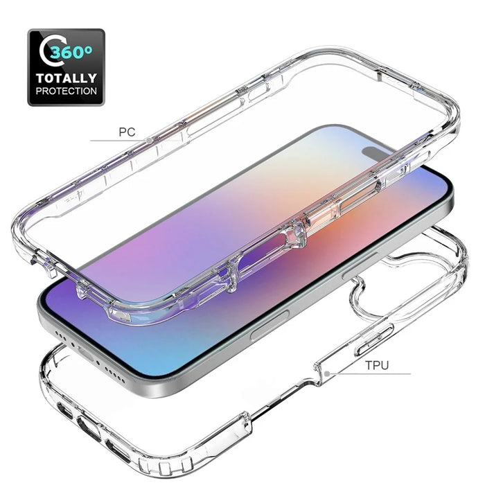 For iPhone 17 Case Built-In PET Screen Protector PC+TPU Full Body Shockproof Phone Cover - Black - 5