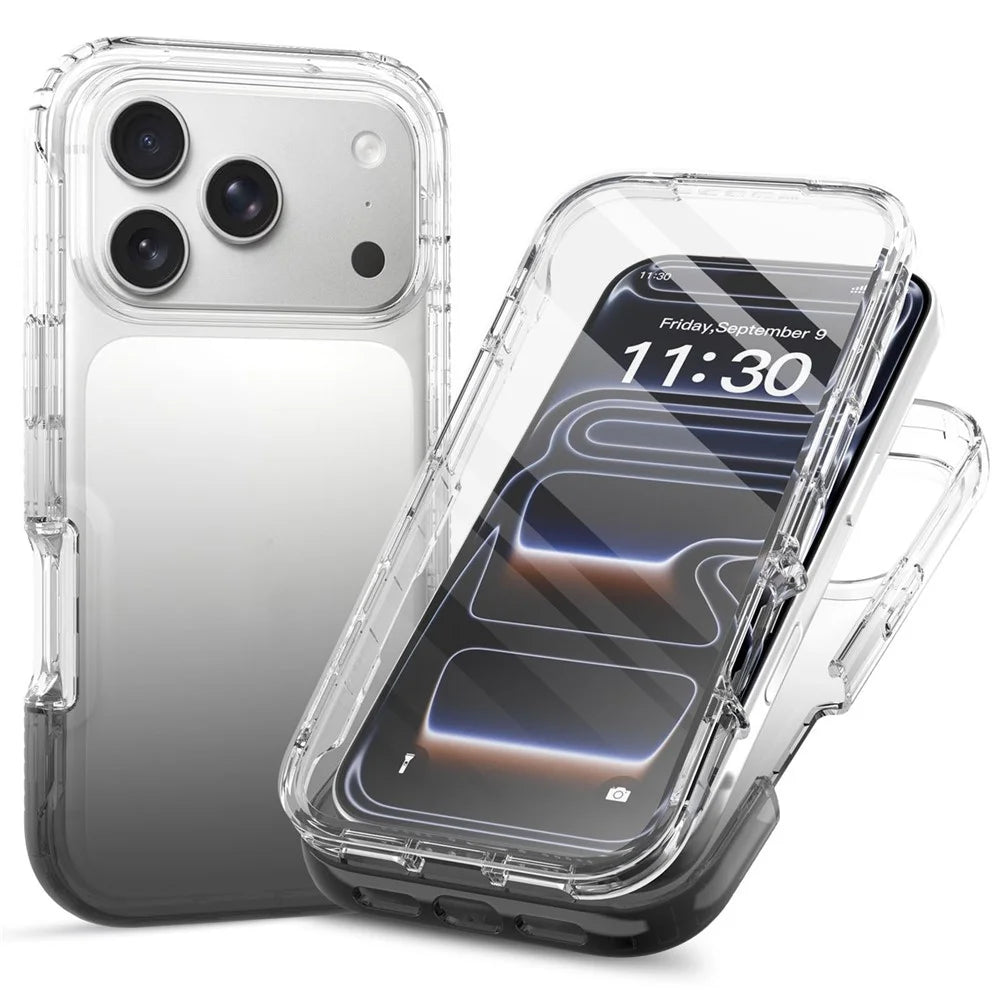 For iPhone 18 Pro Max / 17 Pro Max Case Built-In PET Screen Protector PC+TPU Full Body Shockproof Phone Cover - Black - 1