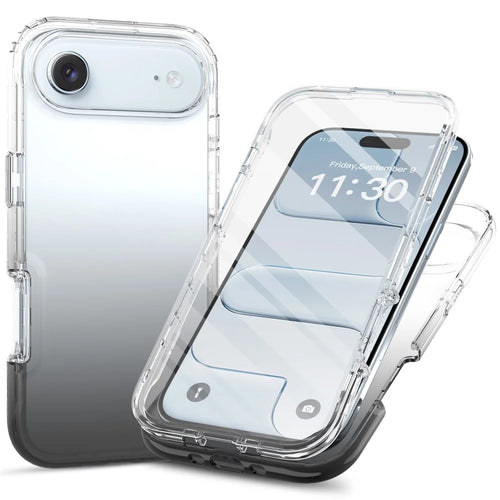 For iPhone Air Case Built-In PET Screen Protector PC+TPU Full Body Shockproof Phone Cover - Black - 1