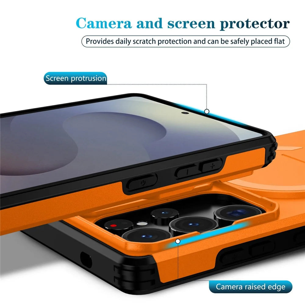 For Samsung Galaxy S25 Ultra Case Kickstand Camera Slider PC + TPU Phone Cover Magnetic Case - Orange - 3