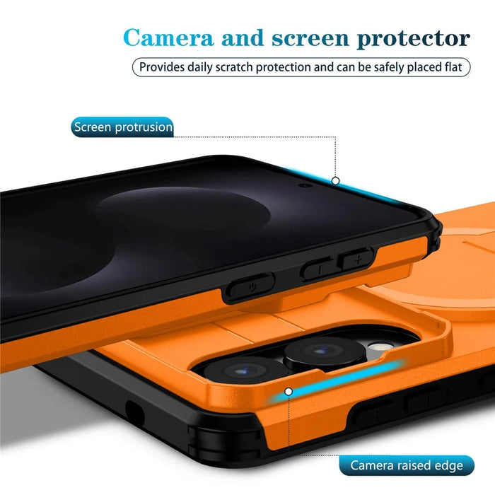 For Samsung Galaxy S25 Edge Magnetic Case Kickstand Camera Slider PC + TPU Phone Cover - Orange - 3