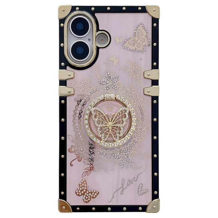 For iPhone 17 Cases Rhinestone Decor Butterfly Pattern TPU + PC Phone Cover - Pink - 1