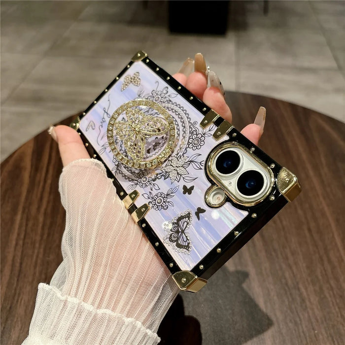 For iPhone 17 Cases Rhinestone Decor Butterfly Pattern TPU + PC Phone Cover - Pink - 3