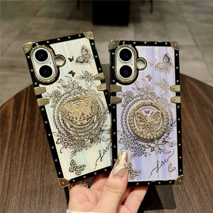 For iPhone 17 Cases Rhinestone Decor Butterfly Pattern TPU + PC Phone Cover - Pink - 6