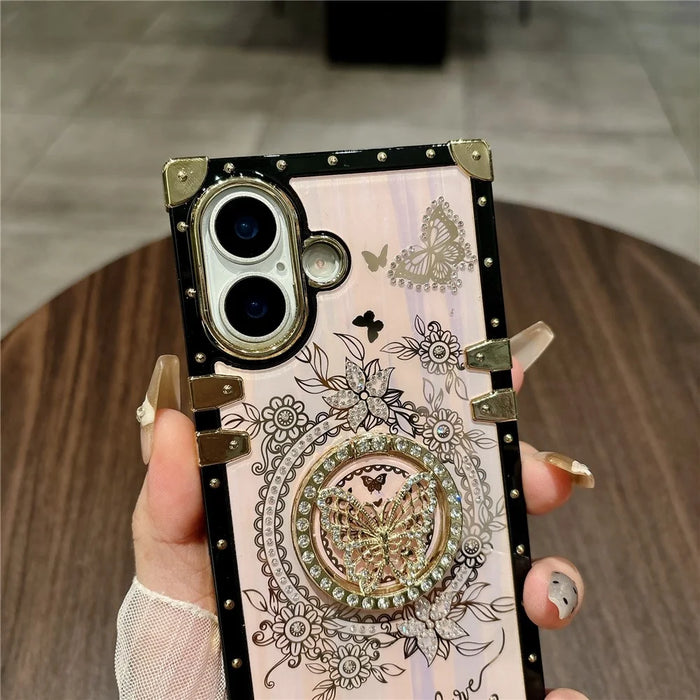 For iPhone 17 Cases Rhinestone Decor Butterfly Pattern TPU + PC Phone Cover - Pink - 7