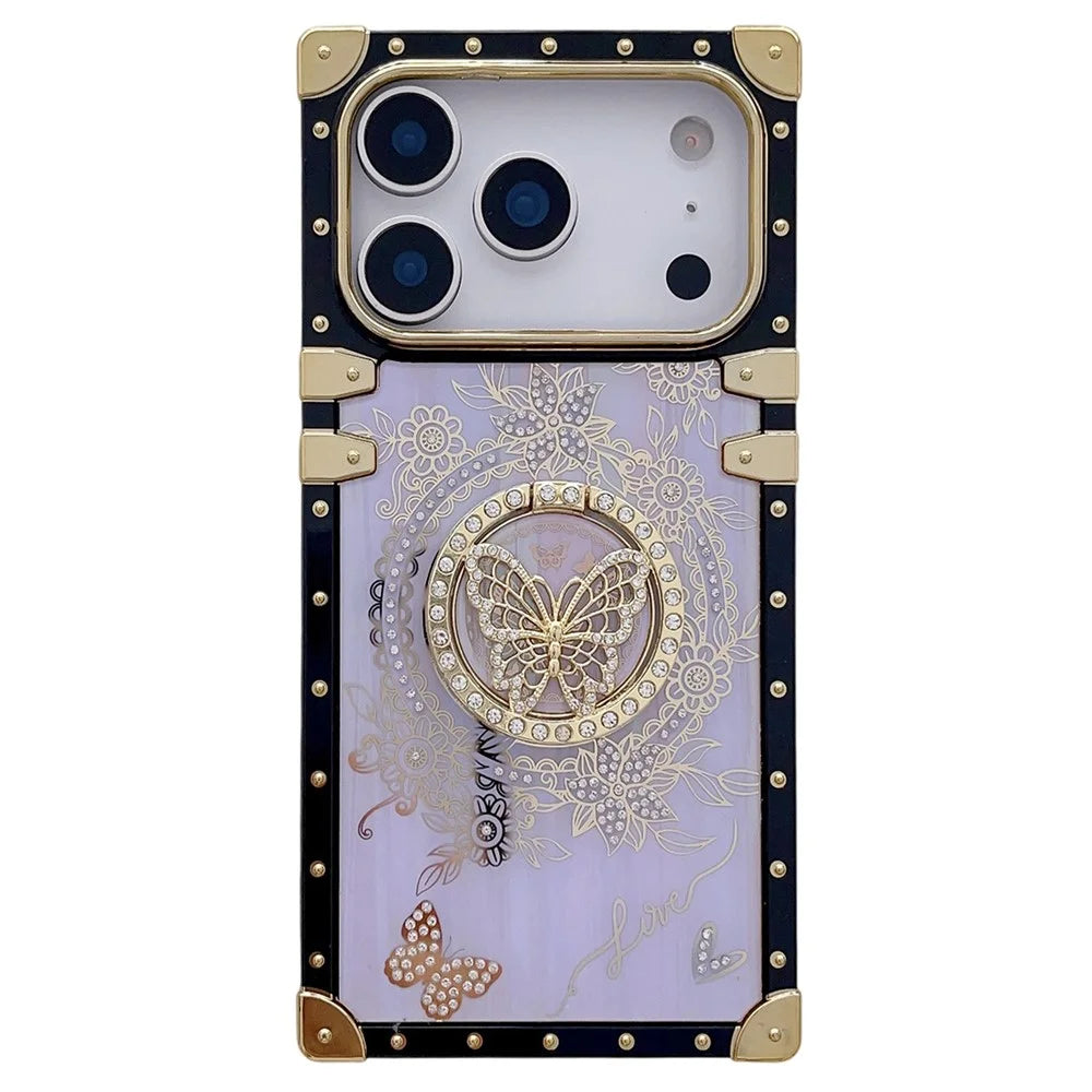 For iPhone 17 Pro Cases Rhinestone Decor Butterfly Pattern TPU + PC Phone Cover - Purple - 1