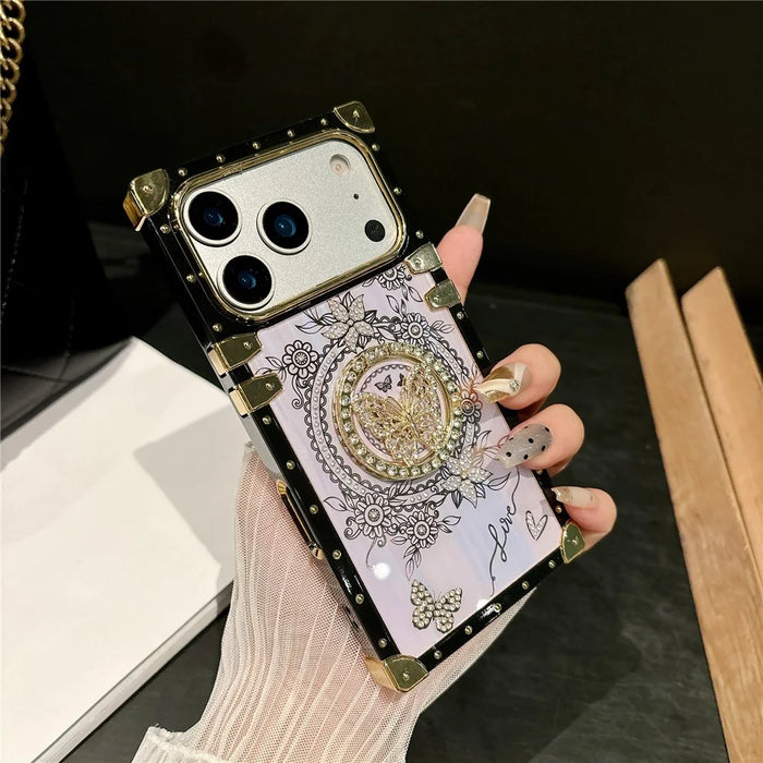 For iPhone 17 Pro Cases Rhinestone Decor Butterfly Pattern TPU + PC Phone Cover - Purple - 2