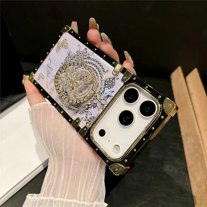 For iPhone 17 Pro Cases Rhinestone Decor Butterfly Pattern TPU + PC Phone Cover - Purple - 3
