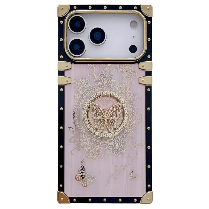 For iPhone 17 Pro Max Cases Rhinestone Decor Butterfly Pattern TPU + PC Phone Cover - Pink - 1