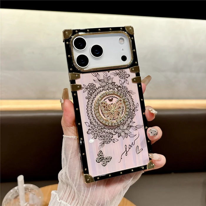 For iPhone 17 Pro Max Cases Rhinestone Decor Butterfly Pattern TPU + PC Phone Cover - Pink - 2