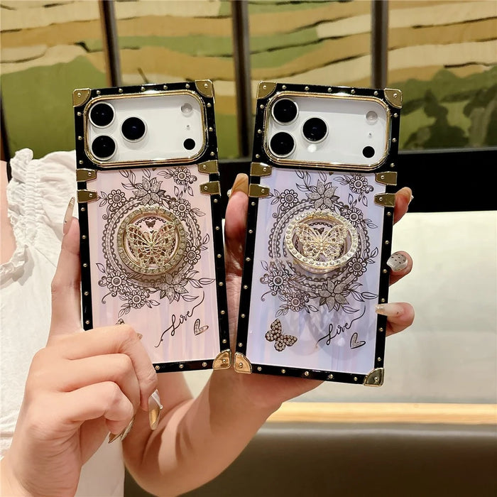 For iPhone 17 Pro Max Cases Rhinestone Decor Butterfly Pattern TPU + PC Phone Cover - Pink - 6