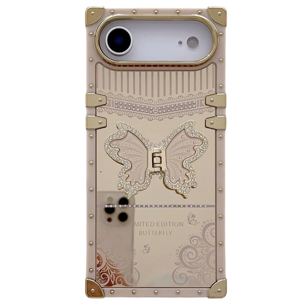 For iPhone Air Case Electroplated TPU + PC Phone Cover with Butterfly Kickstand - Pink - 1