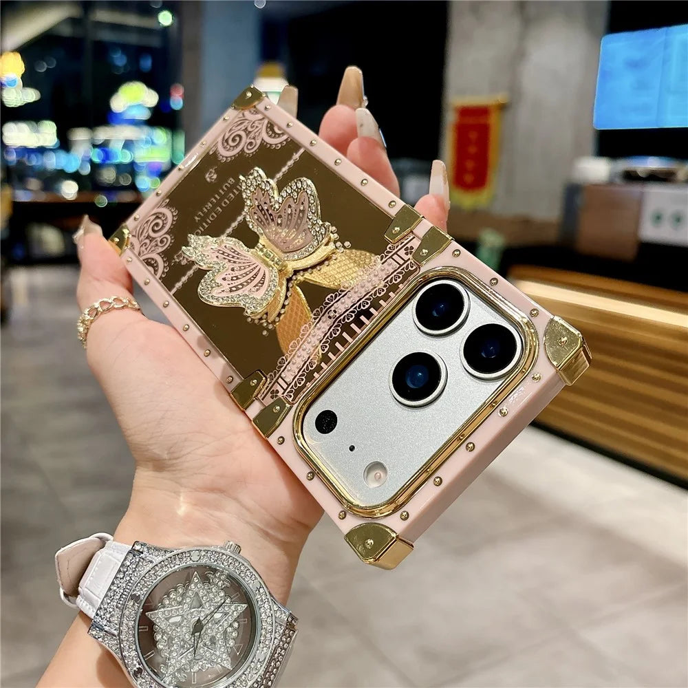 For iPhone 17 Pro Case Electroplated TPU + PC Phone Cover with Butterfly Kickstand - Dark Purple - 3