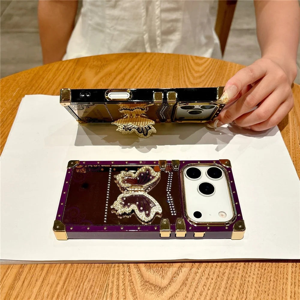 For iPhone 17 Pro Case Electroplated TPU + PC Phone Cover with Butterfly Kickstand - Dark Purple - 4