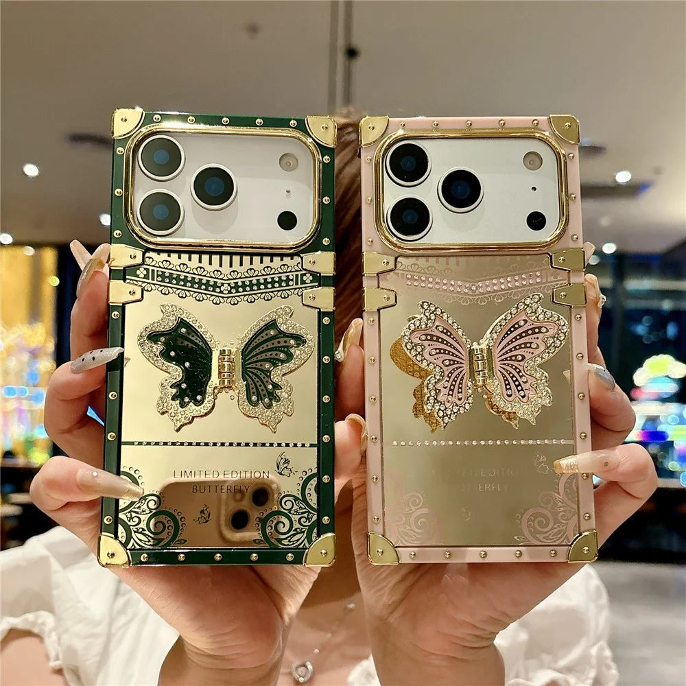 For iPhone 17 Pro Case Electroplated TPU + PC Phone Cover with Butterfly Kickstand - Dark Purple - 5