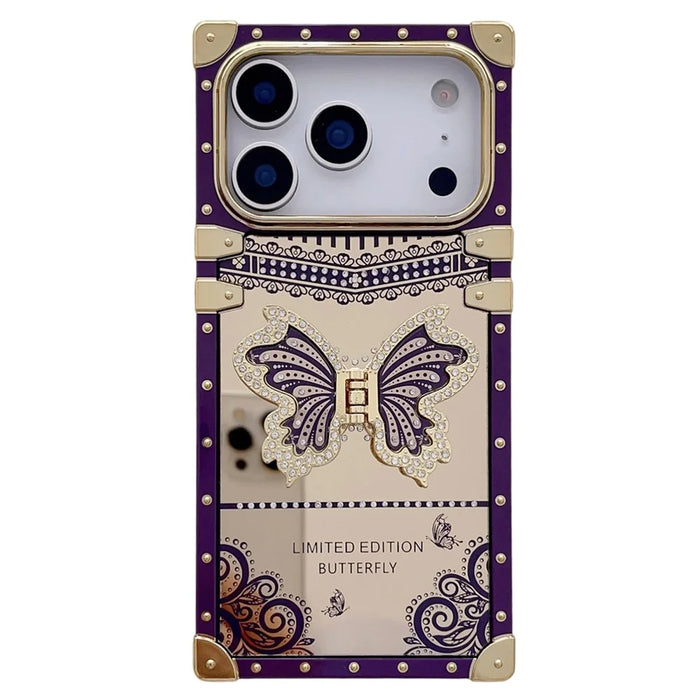For iPhone 17 Pro Max Case Electroplated TPU + PC Phone Cover with Butterfly Kickstand - Dark Purple - 1