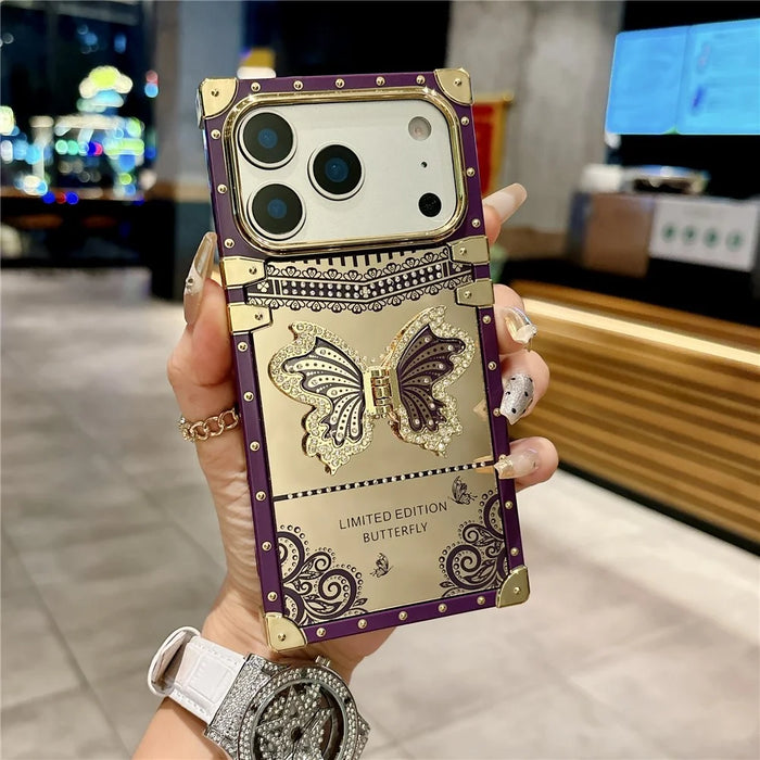 For iPhone 17 Pro Max Case Electroplated TPU + PC Phone Cover with Butterfly Kickstand - Dark Purple - 2