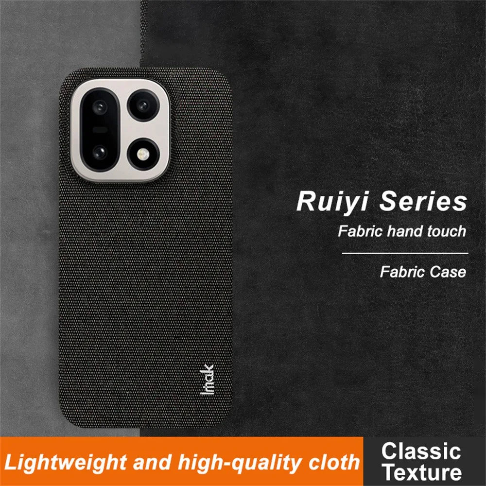IMAK Ruiyi Series for OnePlus 15 5G Case Fabric Texture Leather + PC Phone Back Cover - Black - 2