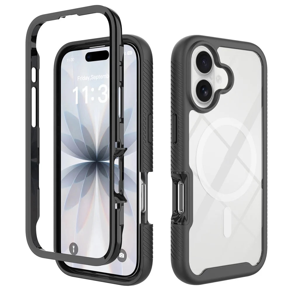 For iPhone 17 Magnetic Case PC + TPU Protective Phone Back Cover (No PET Film) - Black - 1