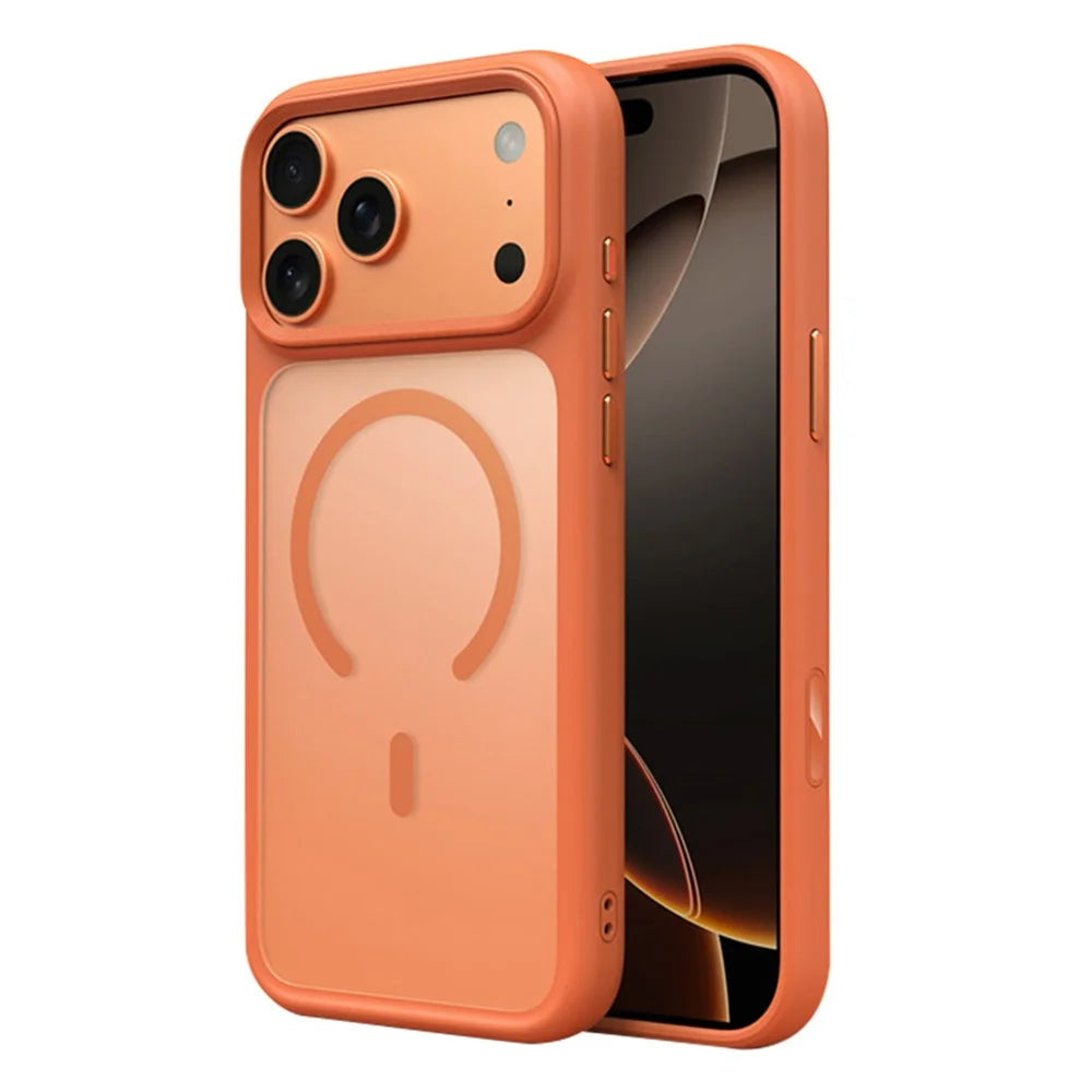 For iPhone 17 Pro Case with AI Photo Button Matte PC + TPU Phone Cover Compatible with MagSafe - Orange - 1