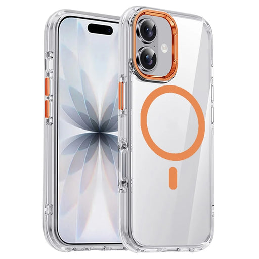 IPAKY For iPhone 17 Clear Case Compatible with MagSafe Shockproof TPU+PC Phone Back Cover  - Transparent  /  Orange - 1