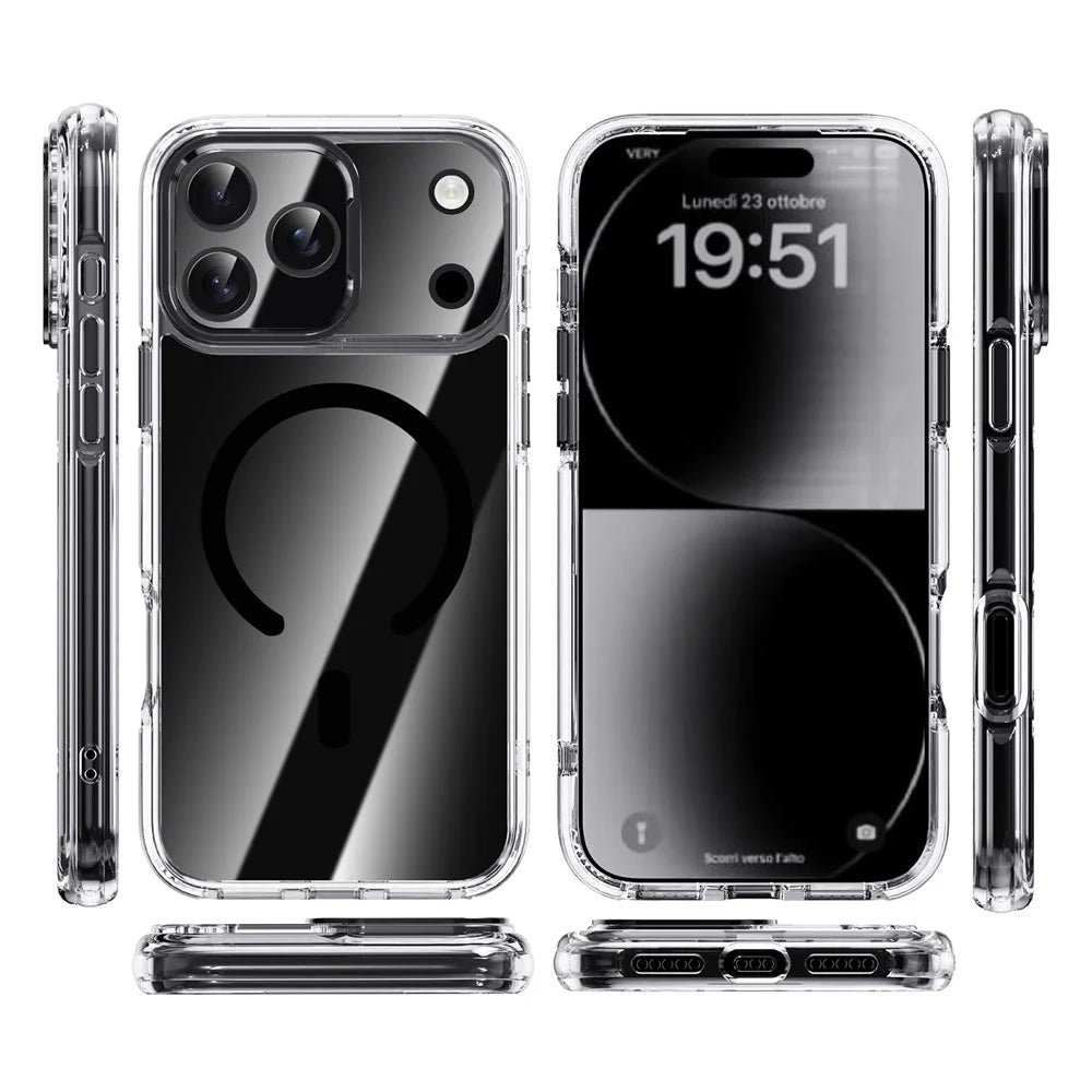 IPAKY For iPhone 17 Pro Clear Case Compatible with MagSafe Shockproof TPU+PC Phone Back Cover  - Transparent  /  Black - 2