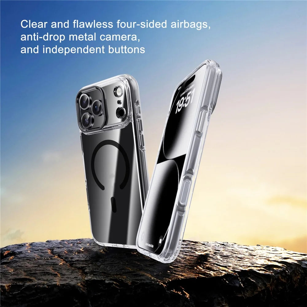 IPAKY For iPhone 17 Pro Clear Case Compatible with MagSafe Shockproof TPU+PC Phone Back Cover  - Transparent  /  Black - 3