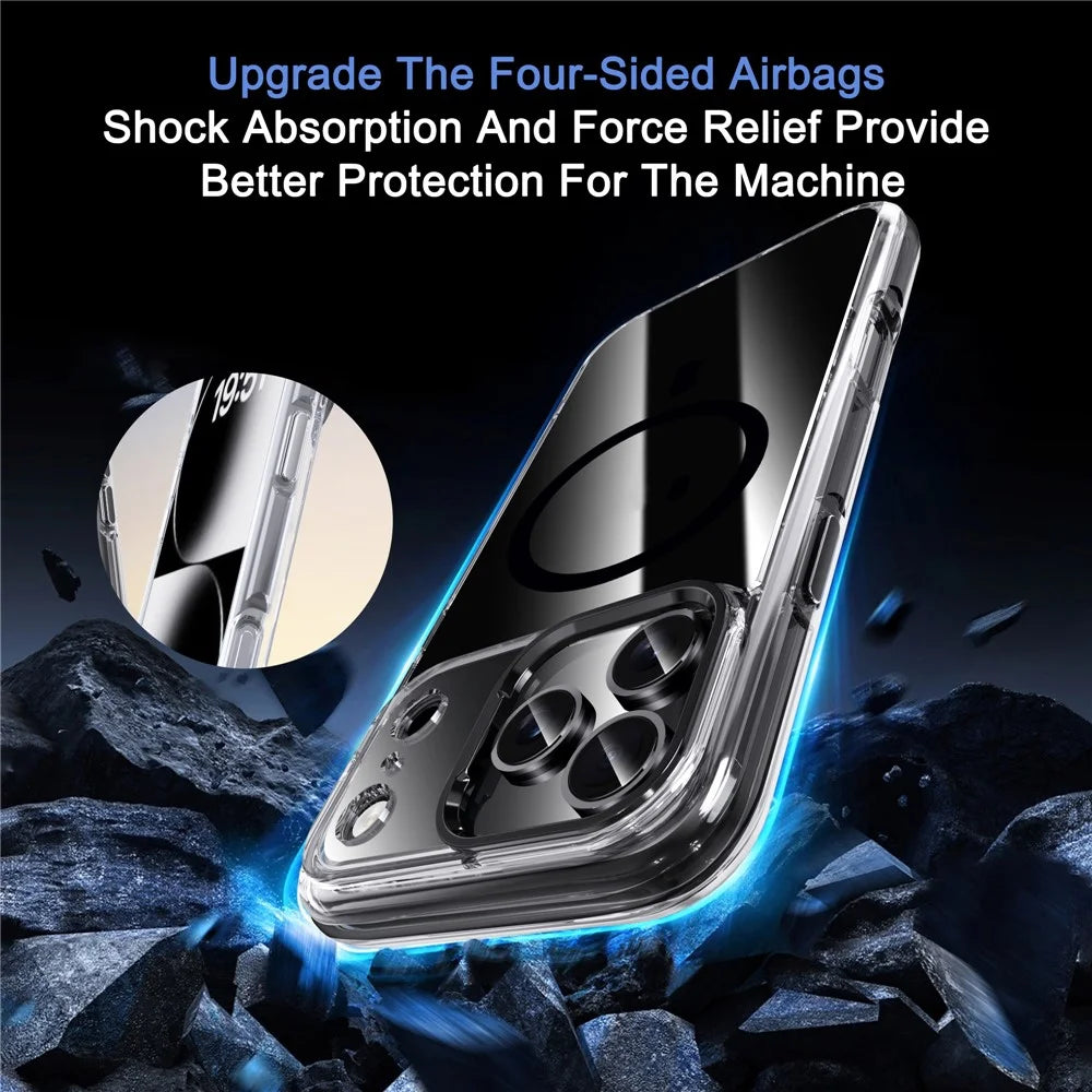IPAKY For iPhone 17 Pro Clear Case Compatible with MagSafe Shockproof TPU+PC Phone Back Cover  - Transparent  /  Black - 7