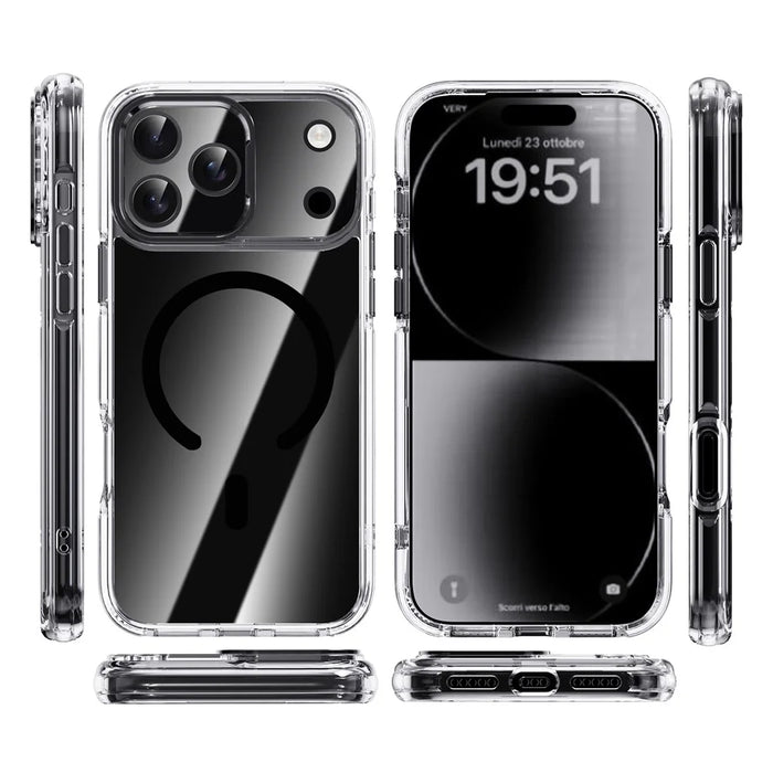IPAKY For iPhone 17 Pro Max Clear Case Compatible with MagSafe Shockproof TPU+PC Phone Back Cover - Transparent  /  Black - 2