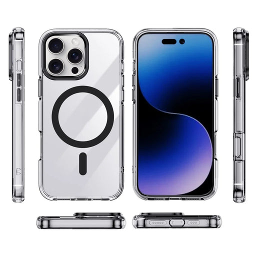IPAKY For iPhone 16 Pro Max Clear Case Compatible with MagSafe Shockproof TPU+PC Phone Back Cover - Transparent  /  Black - 2