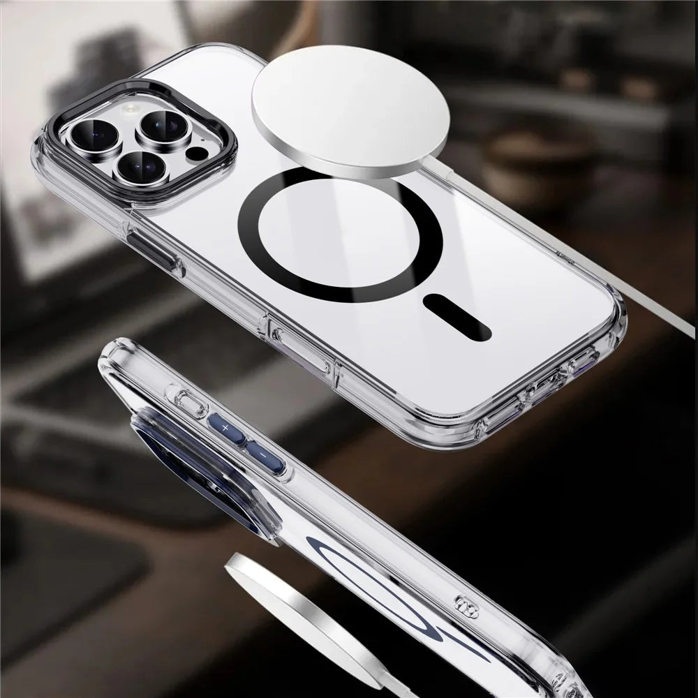 IPAKY For iPhone 16 Pro Max Clear Case Compatible with MagSafe Shockproof TPU+PC Phone Back Cover - Transparent  /  Black - 4