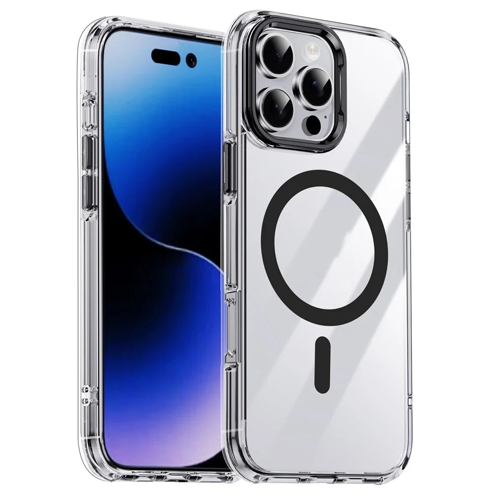 IPAKY For iPhone 16 Pro Clear Case Compatible with MagSafe Shockproof TPU+PC Phone Back Cover - Transparent  /  Black - 1