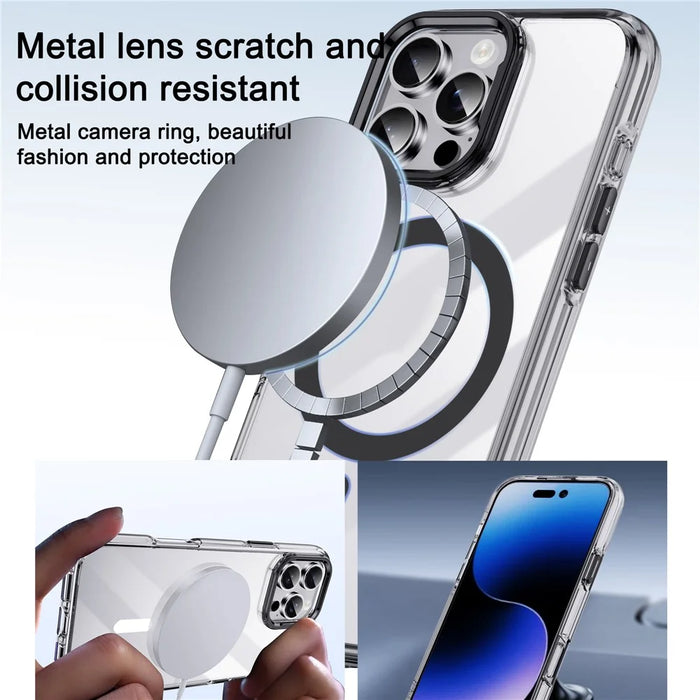 IPAKY For iPhone 16 Pro Clear Case Compatible with MagSafe Shockproof TPU+PC Phone Back Cover - Transparent  /  Black - 3