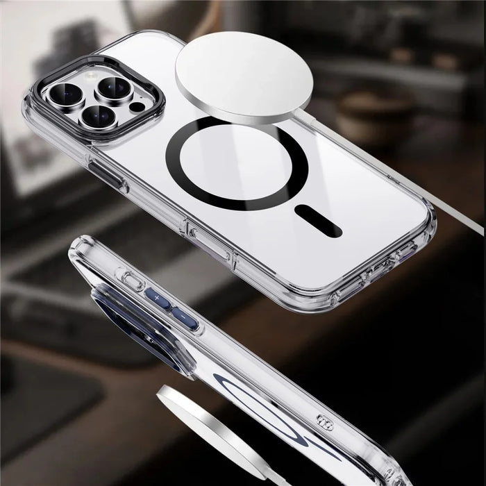 IPAKY For iPhone 16 Pro Clear Case Compatible with MagSafe Shockproof TPU+PC Phone Back Cover - Transparent  /  Black - 4