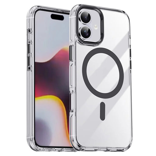 IPAKY For iPhone 16 Plus Clear Case Compatible with MagSafe Shockproof TPU+PC Phone Back Cover - Transparent  /  Black - 1