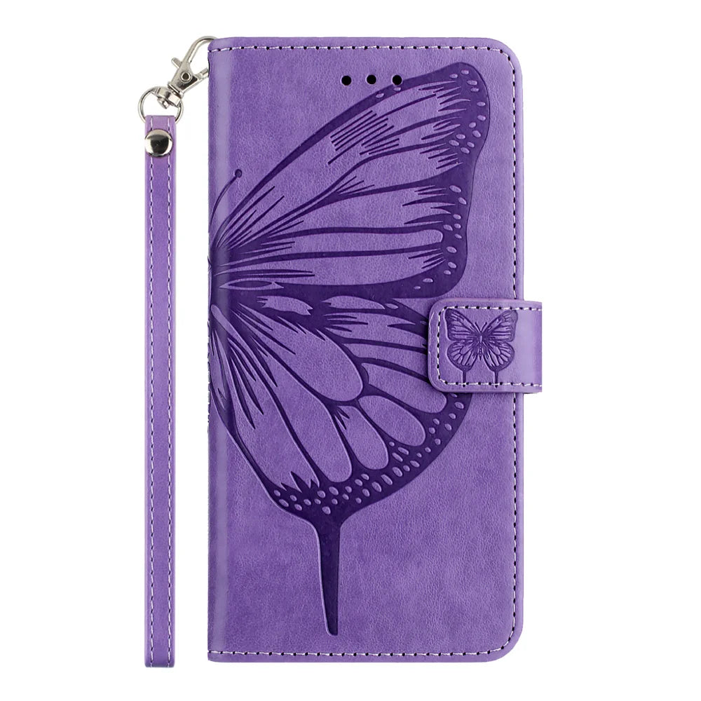 For Samsung Galaxy S26 Ultra Wallet Case with Wrist Strap Butterfly Imprint Leather Phone Cover - Purple - 4