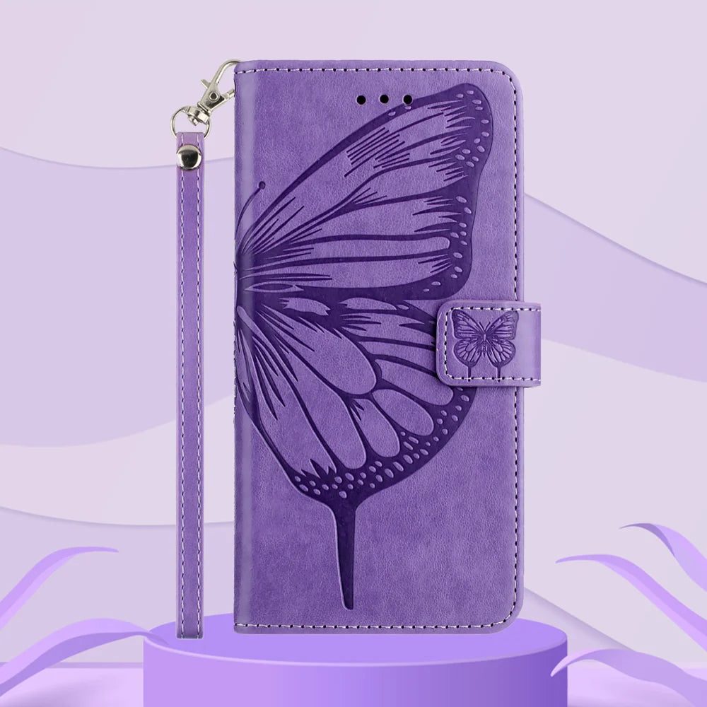 For Samsung Galaxy S26 Ultra Wallet Case with Wrist Strap Butterfly Imprint Leather Phone Cover - Purple - 6