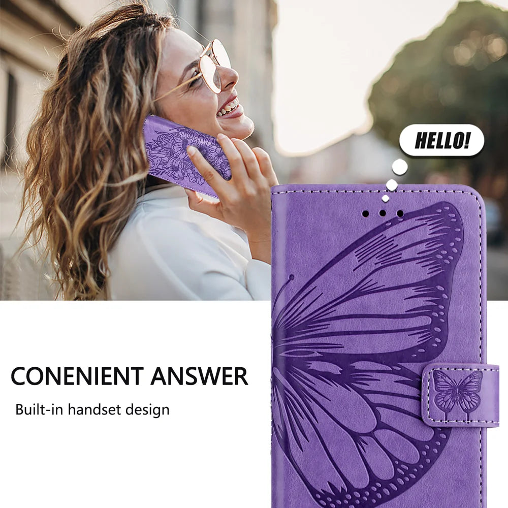 For Samsung Galaxy S26 Ultra Wallet Case with Wrist Strap Butterfly Imprint Leather Phone Cover - Purple - 7
