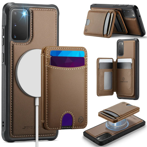 JEEHOOD For Samsung Galaxy S20 5G / Galaxy S20 4G Case  J10  Magnetic Case Leather Back Phone Cover with Detachable Card Holder Kickstand - Brown - 1