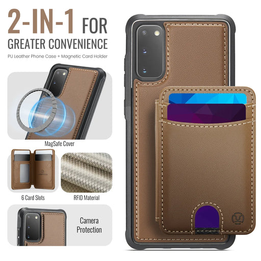 JEEHOOD For Samsung Galaxy S20 5G / Galaxy S20 4G Case  J10  Magnetic Case Leather Back Phone Cover with Detachable Card Holder Kickstand - Brown - 2