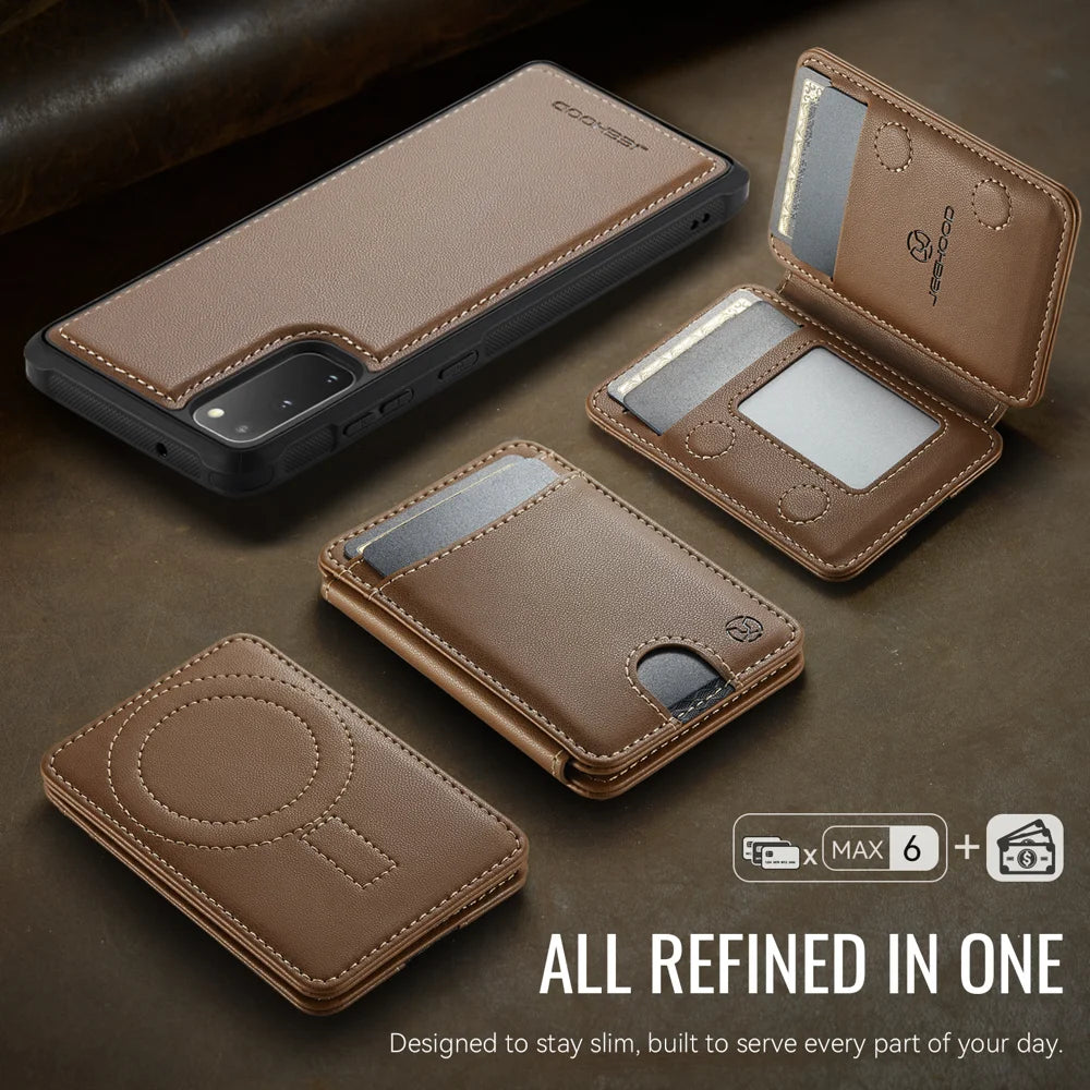 JEEHOOD For Samsung Galaxy S20 5G / Galaxy S20 4G Case  J10  Magnetic Case Leather Back Phone Cover with Detachable Card Holder Kickstand - Brown - 5