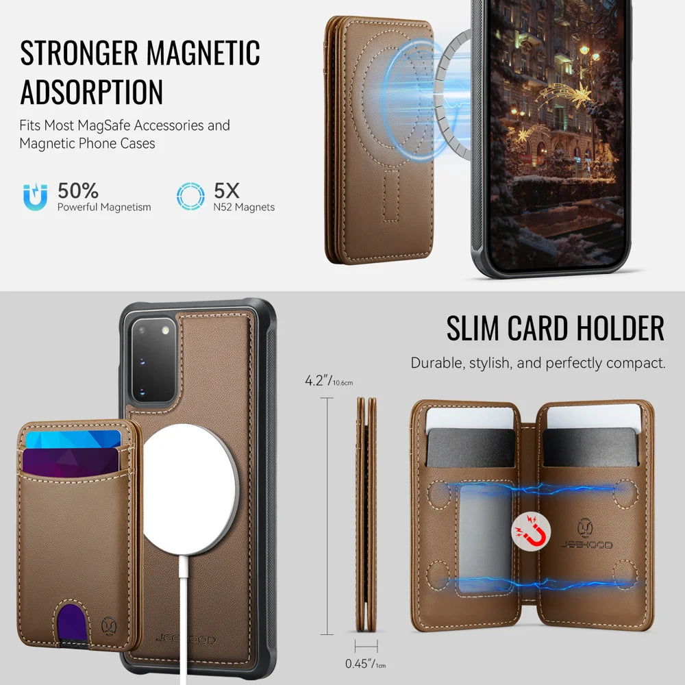 JEEHOOD For Samsung Galaxy S20 5G / Galaxy S20 4G Case  J10  Magnetic Case Leather Back Phone Cover with Detachable Card Holder Kickstand - Brown - 6