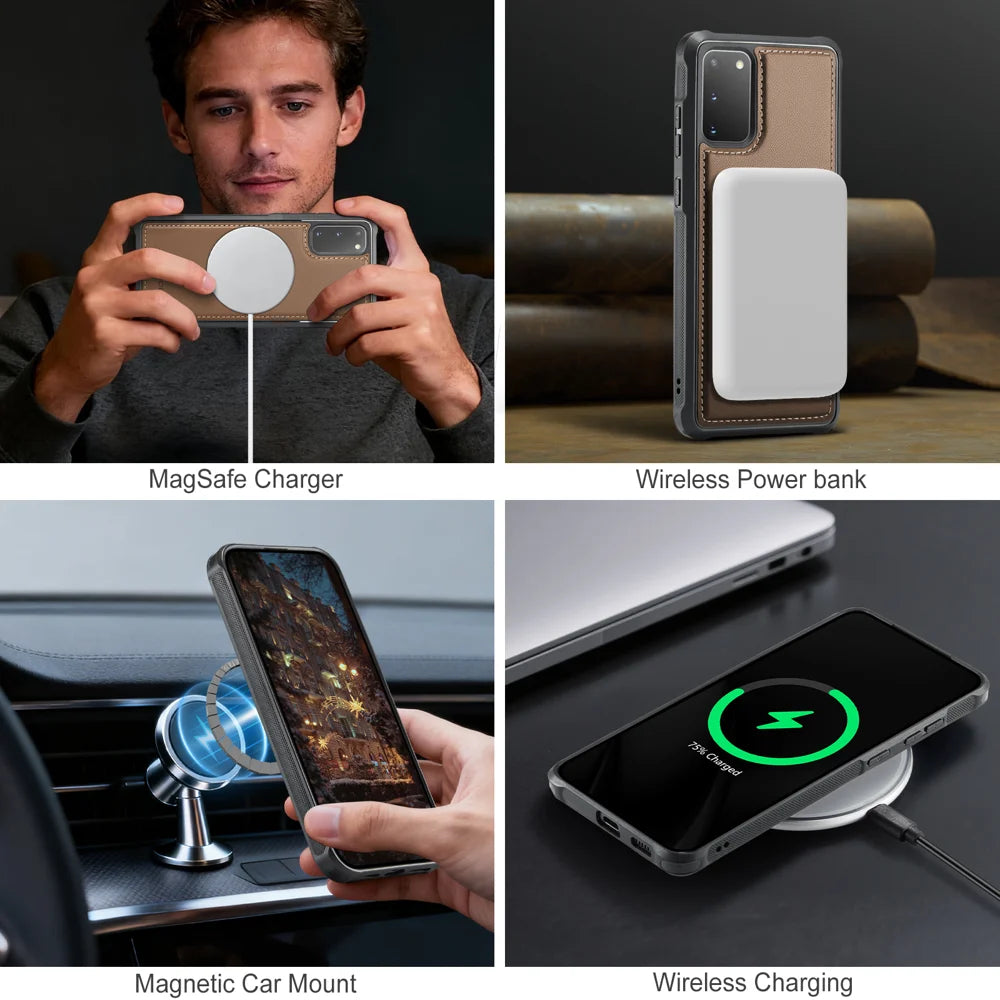 JEEHOOD For Samsung Galaxy S20 5G / Galaxy S20 4G Case  J10  Magnetic Case Leather Back Phone Cover with Detachable Card Holder Kickstand - Brown - 7