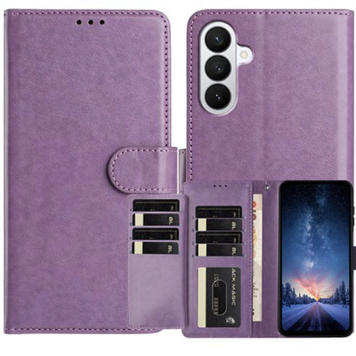 For Samsung Galaxy A57 5G Wallet Phone Case Stand PU Leather Folio Flip Cover with 8 Card Slot - Purple - 1