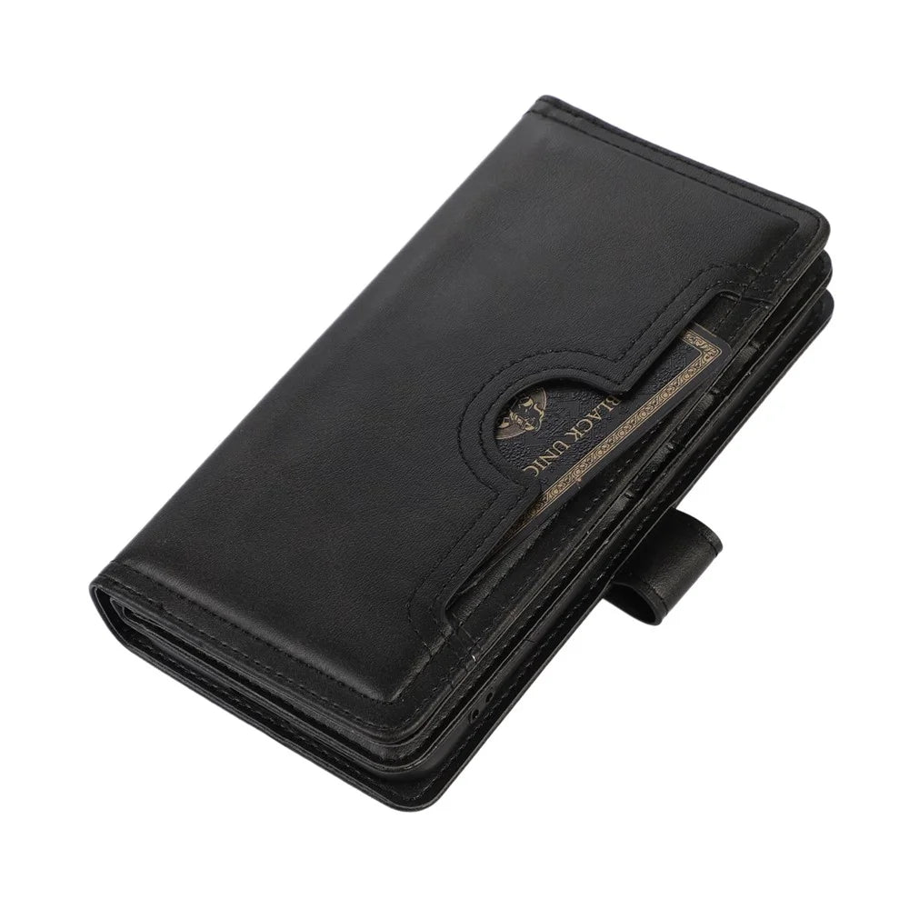 For Samsung Galaxy S23 Split Leather Magnetic Flip Protective Case Stand Multiple Card Slots Wallet Phone Cover with Hand Strap - Black - 5